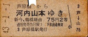 近鉄連絡　芦原橋から河内山本ゆき　75円　2等　パンチ