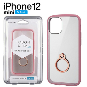 iPhone12mini ケース ハイブリッドケース TOUGH SLIM フレームカラー リング付き ピンク 高硬度8H 携帯ケース