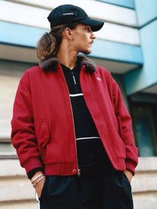 新品国内正規 シュプリーム ラコステ コラボ ジャケット supreme LACOSTE Wool Bomber Jacket red medium M Harrington バック ロゴ 24 AW