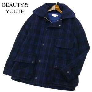 BEAUTY&YOUTH × TUBE ユナイテッドアローズ × チューブ フード収納★ ウール チェック ジャケット コート Sz.M　メンズ　A1T11332_9#N