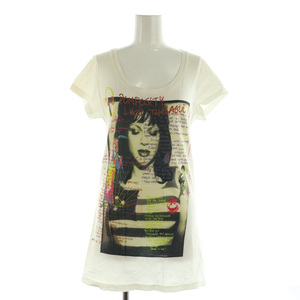 ヒステリックグラマー HYSTERIC GLAMOUR COURTNEY LOVE プリント 半袖カットソー チュニック コットン F 白 ホワイト /MY ■OS レディース