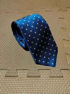 ほぼ未使用 ブリューワー ネイビー イエロー ドット ネクタイ BREUER Navy Yellow Dot Silk Tie 成人式 結婚式 二次会