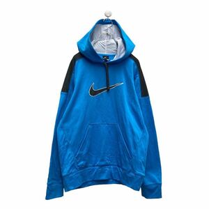 NIKE パーカー S ライトブルー ブラック ナイキ ロゴ THERMAFIT スポーツ ストリート フーディー 古着卸 アメリカ仕入 a506-6630