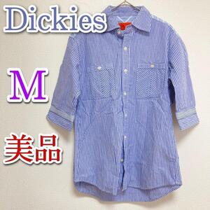 美品　Dickies ディッキーズ　ミディアム　五部袖　ストライプ　ブルー