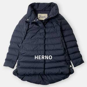 HERNO ヘルノ 20AW Aライン スタンドネック ダウンコート 紺 ネイビー 40 S レディース 高級 ダウン