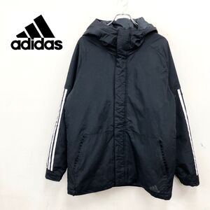 1I3752-O-N◆adidas アディダス ナイロンジャケット ロングジャケット スポーツウェア ラグラン◆sizeF ブラック ナイロン ポリエステル