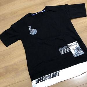 【speed76limitメンズ】黒　重ね着風半袖Tシャツ　M