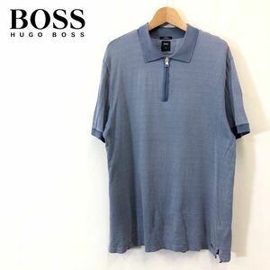 R470-F◆ Hugo Boss ヒューゴボス 半袖ハーフジップカットソー ポロシャツ Tシャツ ◆ sizeXL コットン シルク ブルー 古着 メンズ 春夏