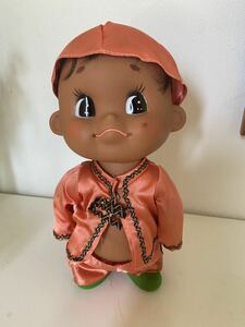 昭和レトロ 女の子 ソフビ 人形◆クロンボ 日焼け おさげ カレー インド 販促
