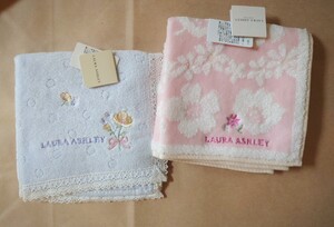 新品　LAURA ASHLEY タオルハンカチ　2枚セット　ブルー　ピンク　花　レース ローラアシュレイ