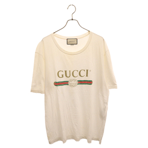 GUCCI グッチ ロゴウォッシュド クルーネック半袖Tシャツ カットソー ホワイト 440103-X3F05