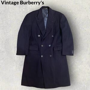 美品 Vintage Burberrys 70s 80s イングランド製 カシミヤ混 ダブルチェスターコート ピークドラペル センターベンツ ネイビー サイズ40