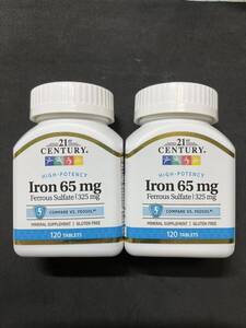 2個セット 21st 鉄 鉄分 iron 65mg 120タブレット 賞味期限2027年以降