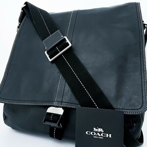 1円■超美品■COACH コーチ ショルダーバッグ ボディ メッセンジャー ビジネス ブリーフケース 大容量 A4可 メンズ レディース ブラック 黒