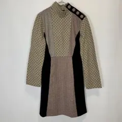 ZARA WOMAN チェック 千鳥柄 ハイネック パッチワーク ワンピース