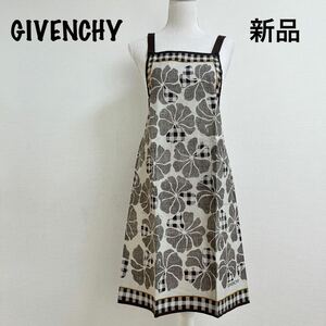 新品　未使用　GIVENCHY ジバンシー　エプロン　たすき掛け　ブラウン　茶色　チェック　花柄　ハイビスカス柄　パイピング　日本製