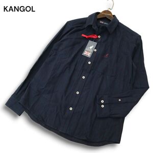 【新品 未使用】 KANGOL カンゴール 通年 ロゴ刺繍★ ストライプ 長袖 シャツ Sz.L　メンズ ネイビー　A4T09105_8#C