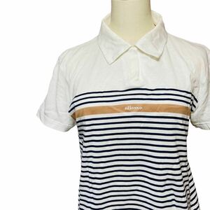 H0384　ellesse GOLF　エレッセ ゴルフ　ボーダーポロシャツ　半袖　ストライプ　ホワイト　綿100％　サイズL