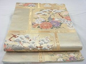 平和屋野田店◎六通柄袋帯　唐織　格天井琳派孔雀花文　金糸　逸品　BAAE5095cm