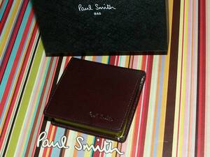 040　新品本物即決　ポールスミス　Paul Smith　牛革/羊革　高級イタリアンカーフ　小銭入れ　コインケース　箱付き　ワイン　コンパクト