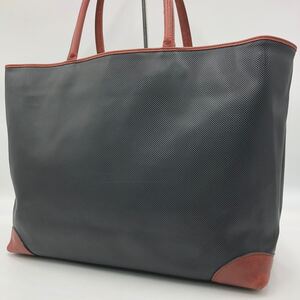 1円【極美品】BOTTEGA VENETA ボッテガヴェネタ マルコポーロ トートバッグ 肩掛け A4 大容量 メンズ ビジネス PVC レザー ブラック 黒 茶