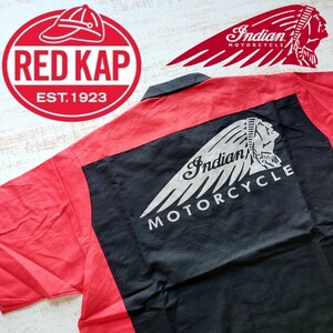 R47 ワーク シャツ 半袖 3XL アメリカ 古着 バック プリント 前後RED KAP レッドキャップ インディアン モーター サイクル バイク ハーレー