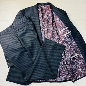 良品/XL2サイズ★ポールスミス/Paul Smith LONDON 花柄総柄 セットアップ シングル スーツ ジャケット パンツ メンズ 黒ST 日本製