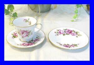 ○美品 オールドノリタケ Noritake コンテンポラリー 1974年 薔薇柄 カップ&ソーサー ケーキ皿 D1710