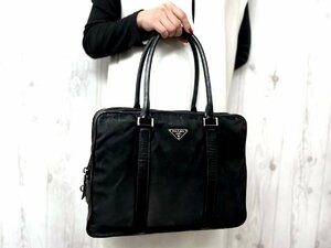 美品 PRADA プラダ テスート ビジネスバッグ トートバッグ バッグ ナイロン×サフィアーノレザー 黒 A4収納可 メンズ 77884