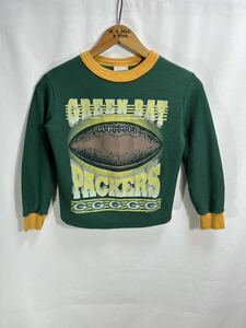 ■ 子供用 90s ビンテージ NFL GREEN BAY PACKERS パッカーズ イラスト 鹿の子素材？ 長袖 Tシャツ カットソー サーマル アメフト 緑 ■