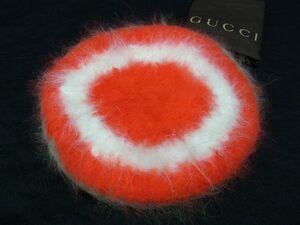 ■新品■未使用■ GUCCI グッチ アンゴラ70％×ナイロン30％ ボーダー ベレー帽 帽子 サイズ M レディース レッド系 CC0817