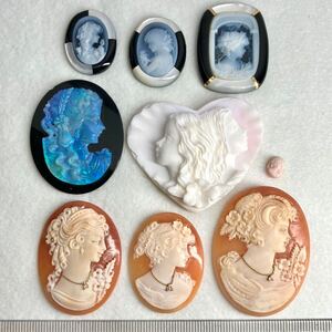 1円〜!!≪カメオおまとめ58.8g≫j 約294ct コンク シェル ストーン 枠付き オパール conch shell stone opal cameo ブローチ 作家物 w4ヤ12