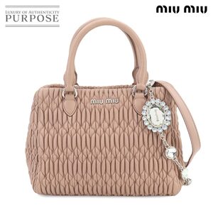 新品同様 ミュウミュウ MIUMIU マテラッセ 2way ハンド チェーン ショルダー バッグ レザー ピンクベージュ 5BA067 クリスタル 90261091