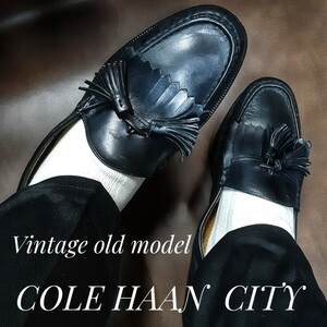 最値!希少ヴィンテージ!旧モデル!コールハーン(COLE HAAN) CITY 最上位カーフレザー タッセル ローファー!ブラック!黒 27.5～28cm相当