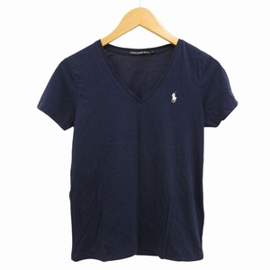 ラルフローレン RALPH LAUREN SPORT Tシャツ カットソー Vネック ロゴ刺繍 半袖 L 紺 ネイビー /FF ■GY09 レディース