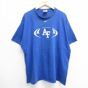 XL/古着 ナイキ NIKE 半袖 ビンテージ Tシャツ メンズ 00s ワンポイントロゴ AF 大きいサイズ コットン クルーネック 青 ブルー 24apr0