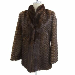 高級毛皮◇NOUVELLE ヌーベル シェブロンカット ミンクコート MINK FUR 毛艶 毛並 皮質 良好 13号 レディース