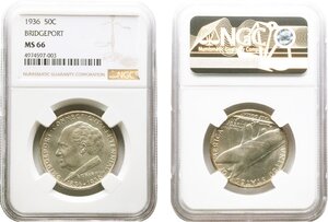 アメリカ　50セント銀貨　1936年　未使用品　BRIDGEPORT　NGC(MS66)