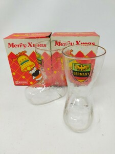 希少 ヤマザキ Merry Xmas 長靴グラス コップ 2個セット 昭和レトロ ローソク立て 小物入れ 花瓶　②　S