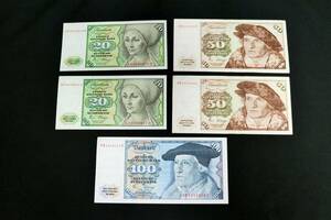 ドイツ 旧紙幣 5点セット　合計240マルク 1980年　外国紙幣　古紙幣　ヨーロッパ　DM ドイツ連邦銀行