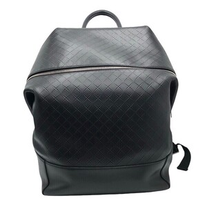 ボッテガ・ヴェネタ BOTTEGA VENETA イントレチャート バックパック ブラック レザー リュック・デイパック メンズ 中古