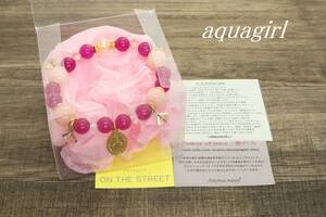 【B281】aqua girl アクアガール 天然石 ビーズ ブレスレット 聖母 ピンクジェイド ローズクォーツ クリスタル 箱付き【送料一律200円】