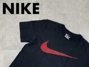 ☆送料無料☆ NIKE ナイキ USA直輸入 古着 半袖 ロゴ スウッシュ Tシャツ メンズ L ブラック トップス 中古 即決