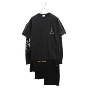 ヴェトモン 17AW BLACK PRINTED COTTON LAYER T-SHIRT DRESS パリスツーリストレイヤード再構築ドレスカットソー TシャツWAH18DR10