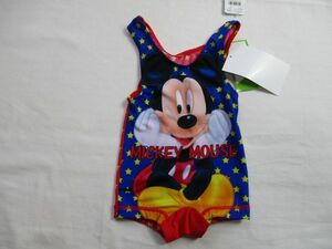 ZV787【Disney】baby　ミッキィー　新品　ストレッチ　水着　ワンピース　男児　青・赤　70