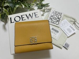 ロエベ　アナグラムコンパクトフラップウォレット　ペブルグレインカーフ　黄色　イエロー　LOEWE loewe 三つ折り財布　折財布　