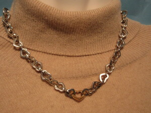 OPENHEART ChainNecklace SIVERHEART925・750 54個 中央-GOLDHEART ITALY 2000 刻印 全長415㎜ 廃番稀少レアもの未使用 経年変化有