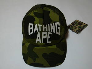 稀少・最初期★A BATHING APE エイプ★猿迷彩 ブランドロゴ メッシュキャップ★グリーン★BAPE