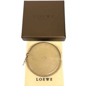 【ロエベ】基準内 LOEWE コインケース アナグラム 小銭入れ 財布 丸型 ブラウンベージュ 本革 レザー メンズ レディース スペイン製 箱付き