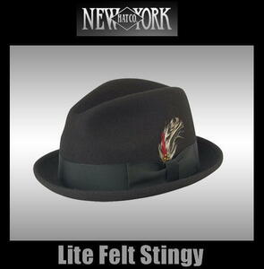 ★ニューヨーク ハット New York Hat Stingy 黒 M 新品 ソフト 中折れ 帽子 フェドラ